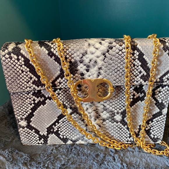 Tory Burch Gemini Gray Snakeskin Embossed Bag - Picture 3 of 14